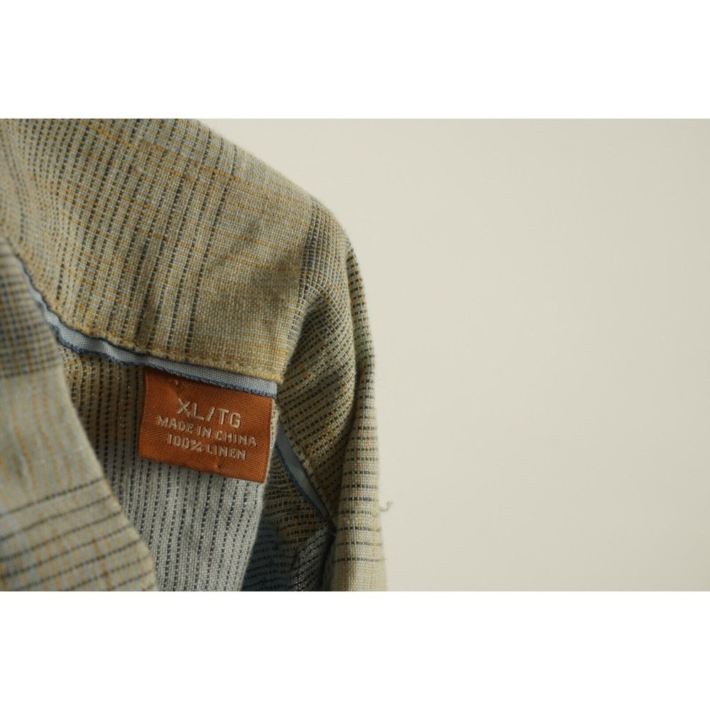 Tommy Bahama Men's XL Short Sleeve Gray Orange Stripe Linen Button Up Camp Shirt - Picture 5 of 10